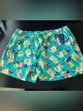 Caribbean Men’s Swim Trunks 4XB Tropical Palm Trees Comfort Stretch Back Pocket